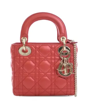 Christian Dior ビンテージ 2014 イリデセント ラムスキン カナージュ レディ ディオール サッチェル - レッド - サムネイル1