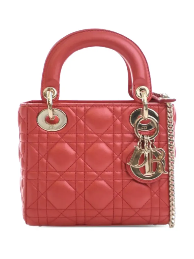 Christian Dior Pre-Owned Christian Dior ビンテージ 2014 イリデセント ラムスキン カナージュ レディ ディオール サッチェル - レッドの商品画像