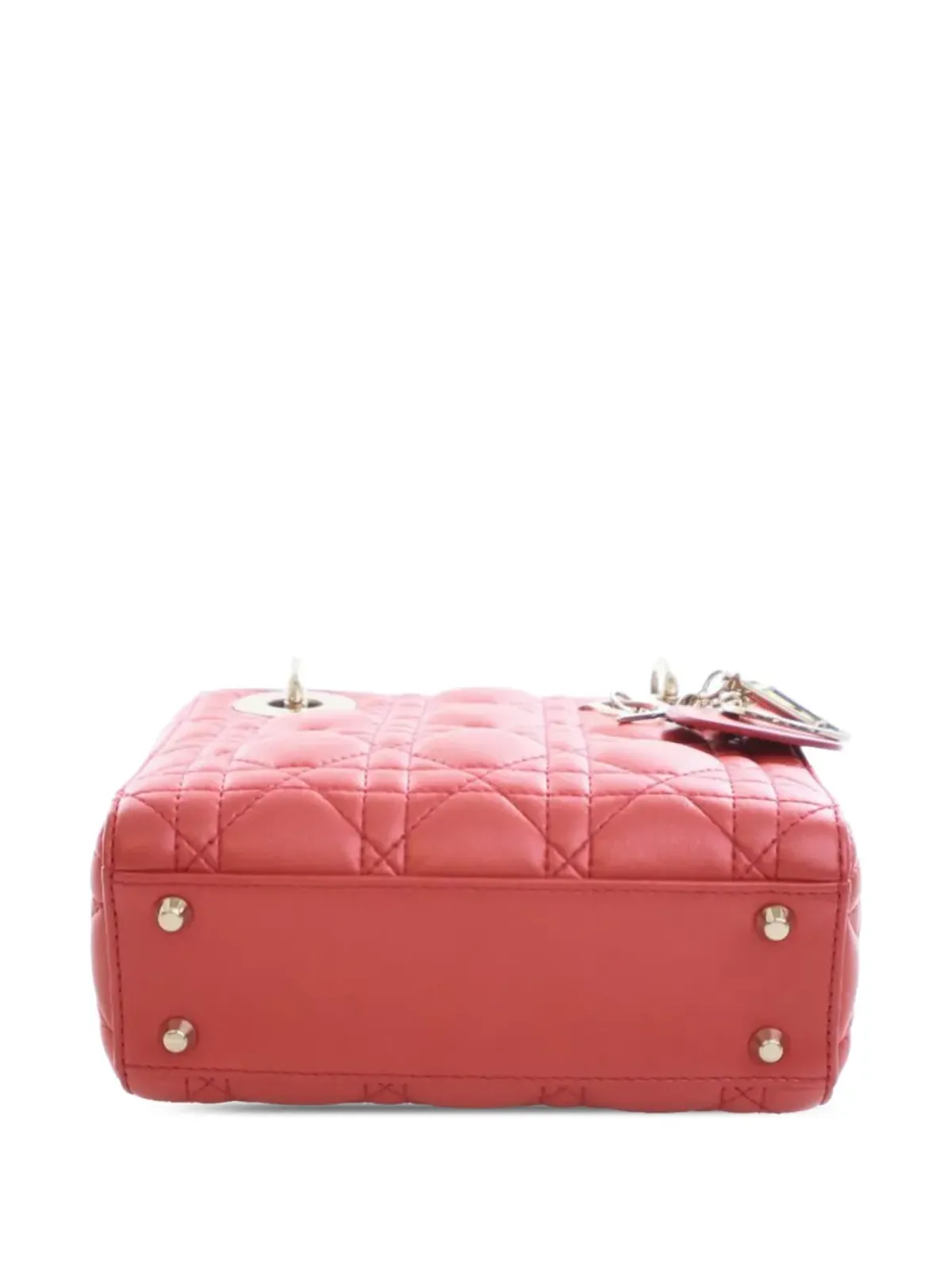Christian Dior ビンテージ 2014 イリデセント ラムスキン カナージュ レディ ディオール サッチェル - レッド - 画像5