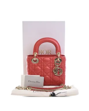 Christian Dior ビンテージ 2014 イリデセント ラムスキン カナージュ レディ ディオール サッチェル - レッド - サムネイル2
