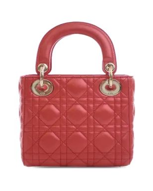 Christian Dior ビンテージ 2014 イリデセント ラムスキン カナージュ レディ ディオール サッチェル - レッド - サムネイル4