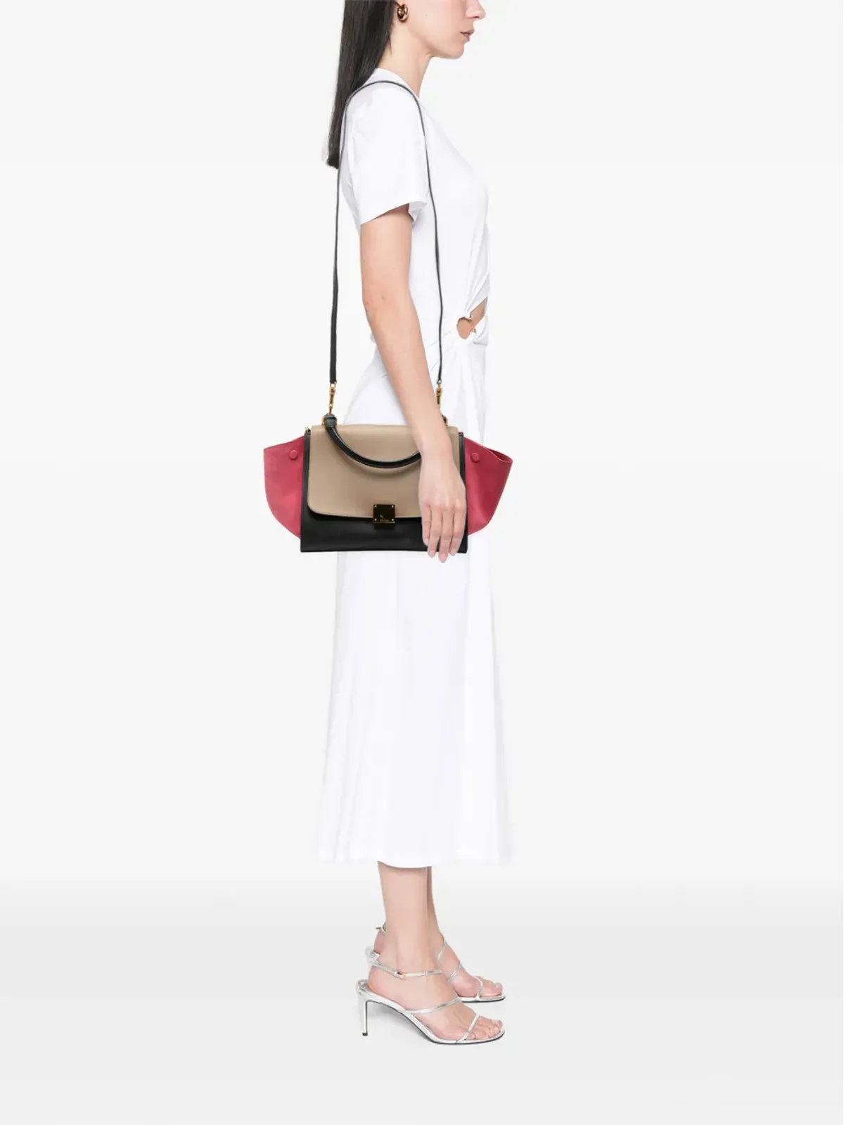 Celine Pre-Owned 2014 Small Tricolor Calfskin and Suede Trapeze satchel - Black - 画像2