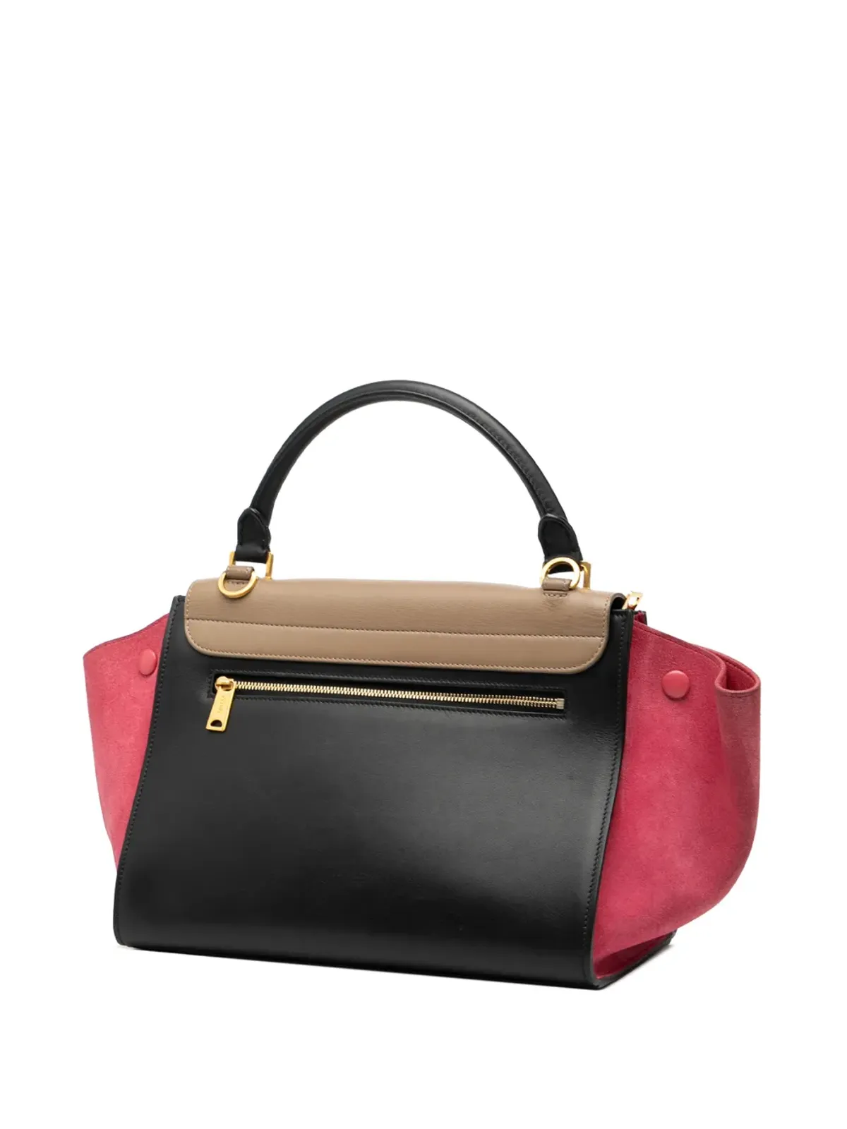 Celine Pre-Owned 2014 Small Tricolor Calfskin and Suede Trapeze satchel - Black - 画像3
