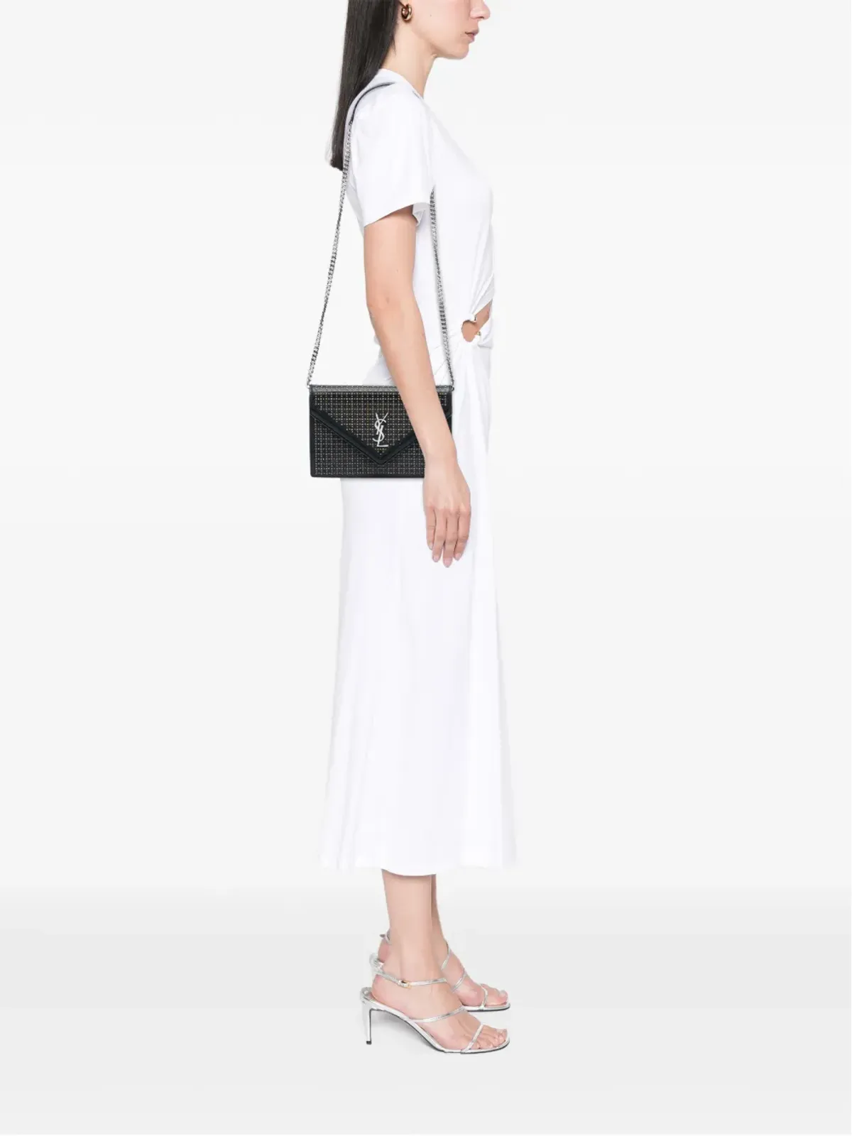 Saint Laurent Pre-Owned スタッズ付きレザーモノグラム Le Sept チェーンバッグ クロスボディ ブラック - 画像2