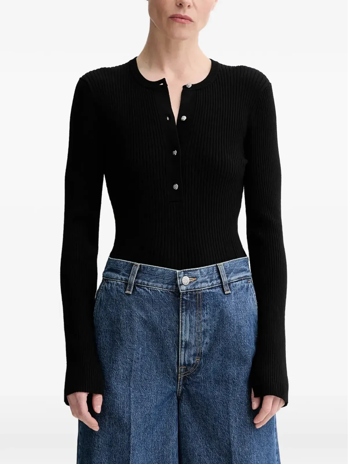 Filippa K ヘンリーネック リブ編みセーター - ブラック - 画像1