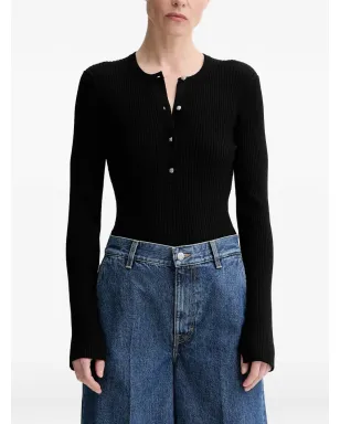 Filippa K ヘンリーネック リブ編みセーター - ブラック - サムネイル1