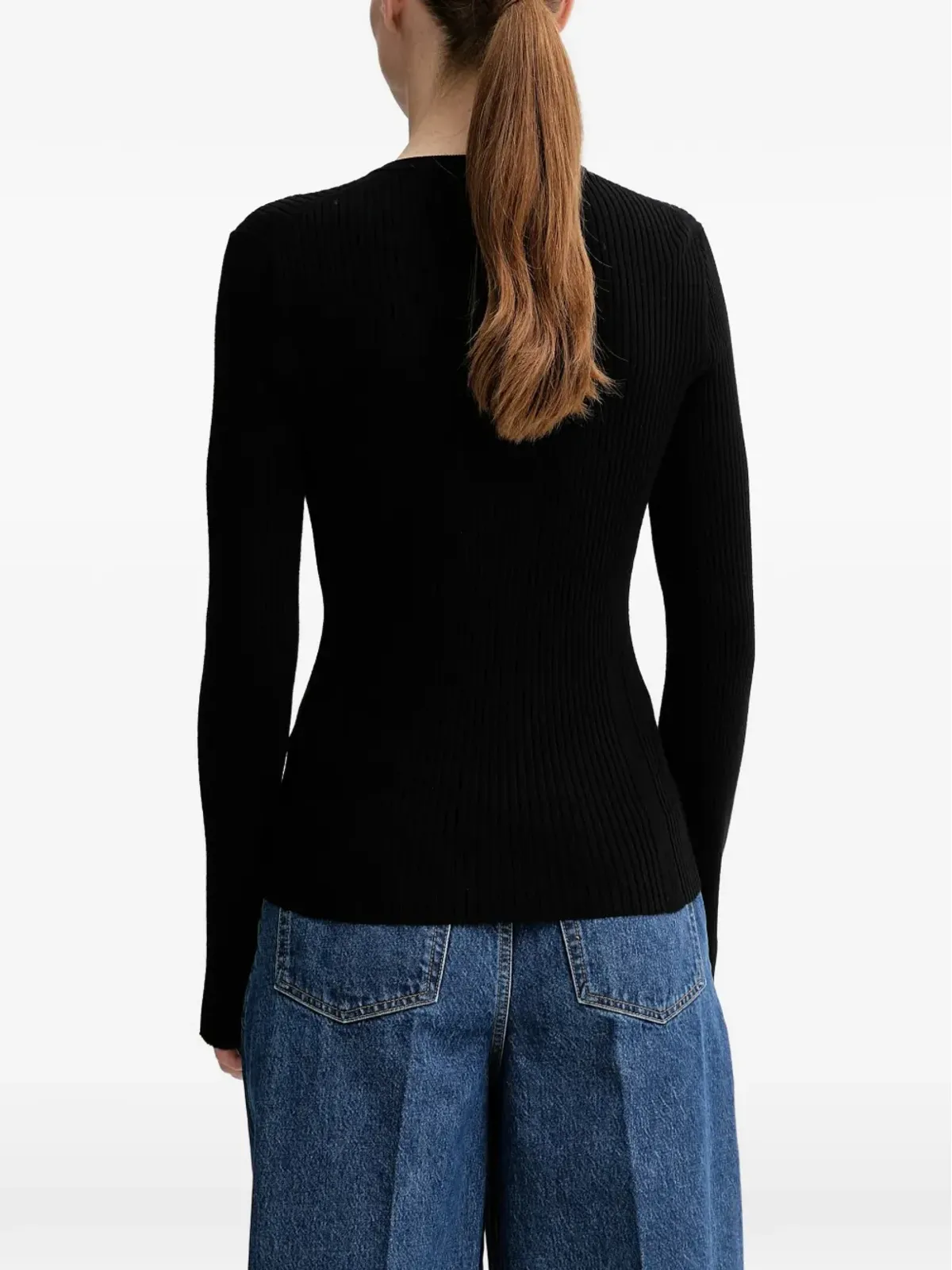 Filippa K ヘンリーネック リブ編みセーター - ブラック - 画像3