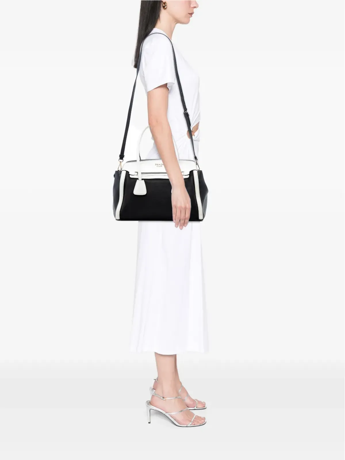 Prada Pre-Owned バイカラー サフィアーノ キュイール トリム キャンバス サッチェル - ブラック - 画像2