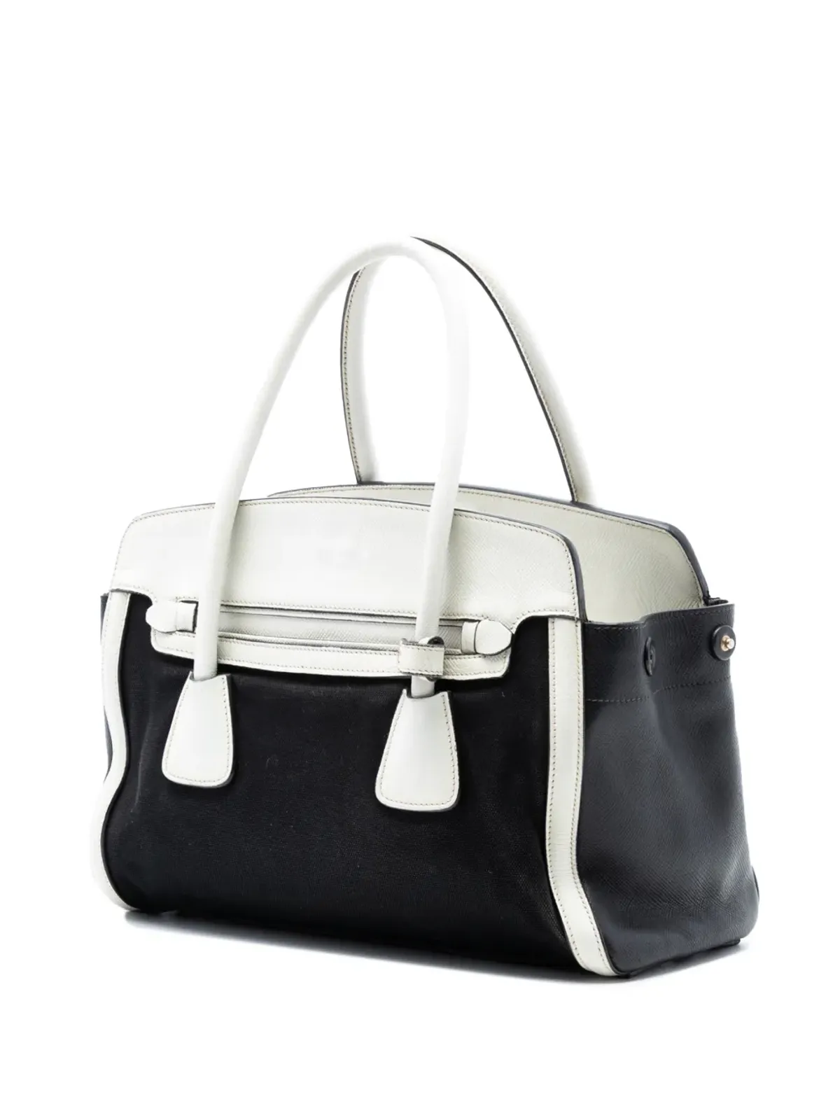 Prada Pre-Owned バイカラー サフィアーノ キュイール トリム キャンバス サッチェル - ブラック - 画像3