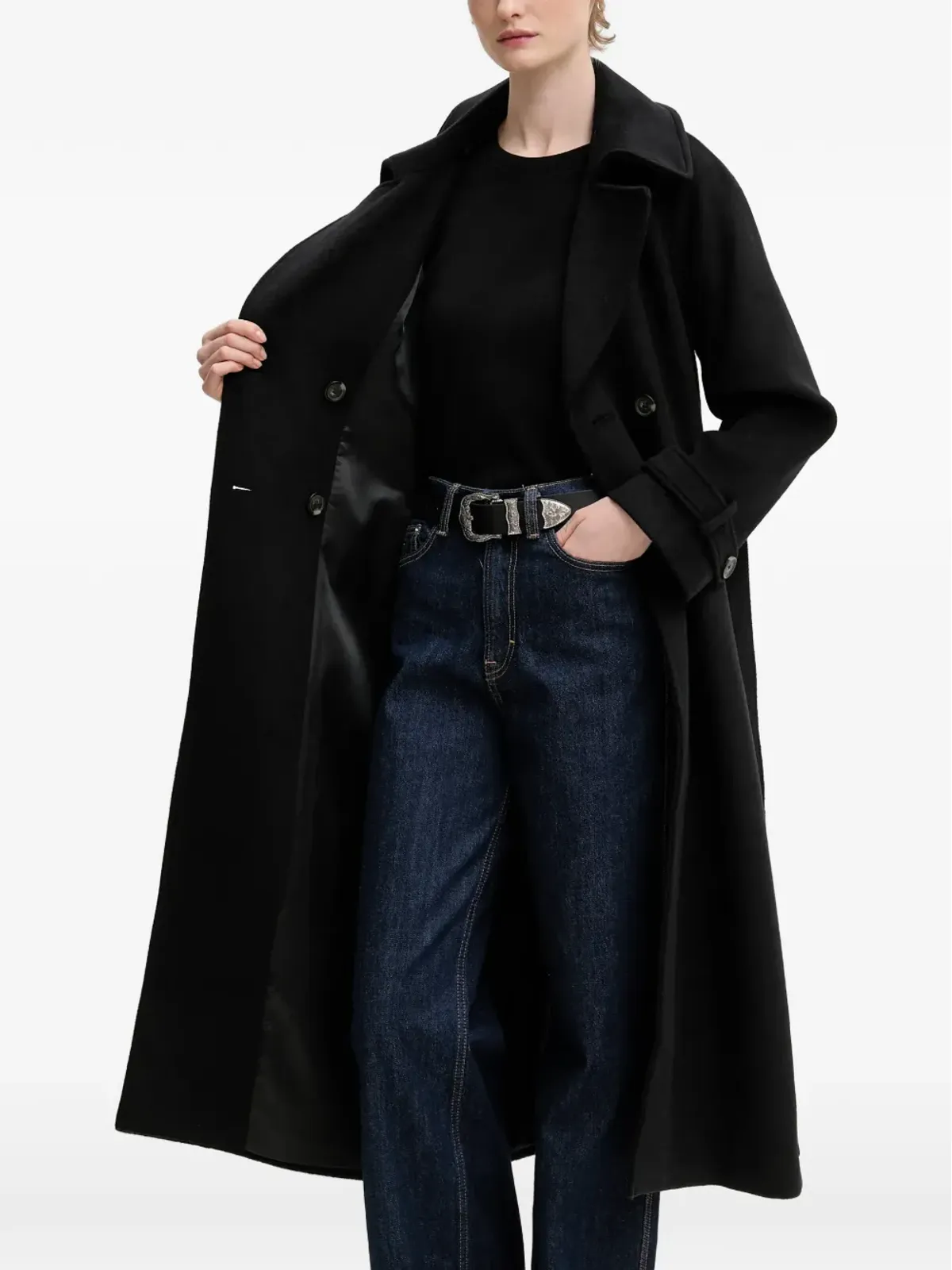 Abercrombie & Fitch ノッチド・ラペル ベルト付き コート - ブラック - 画像5