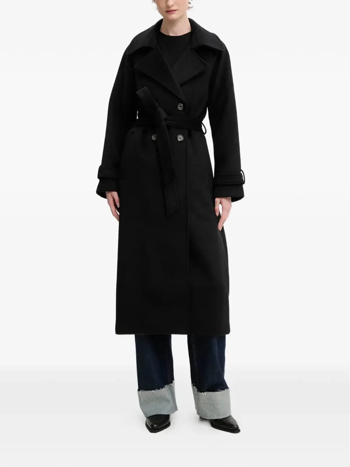 Abercrombie & Fitch ノッチド・ラペル ベルト付き コート - ブラック - 画像2
