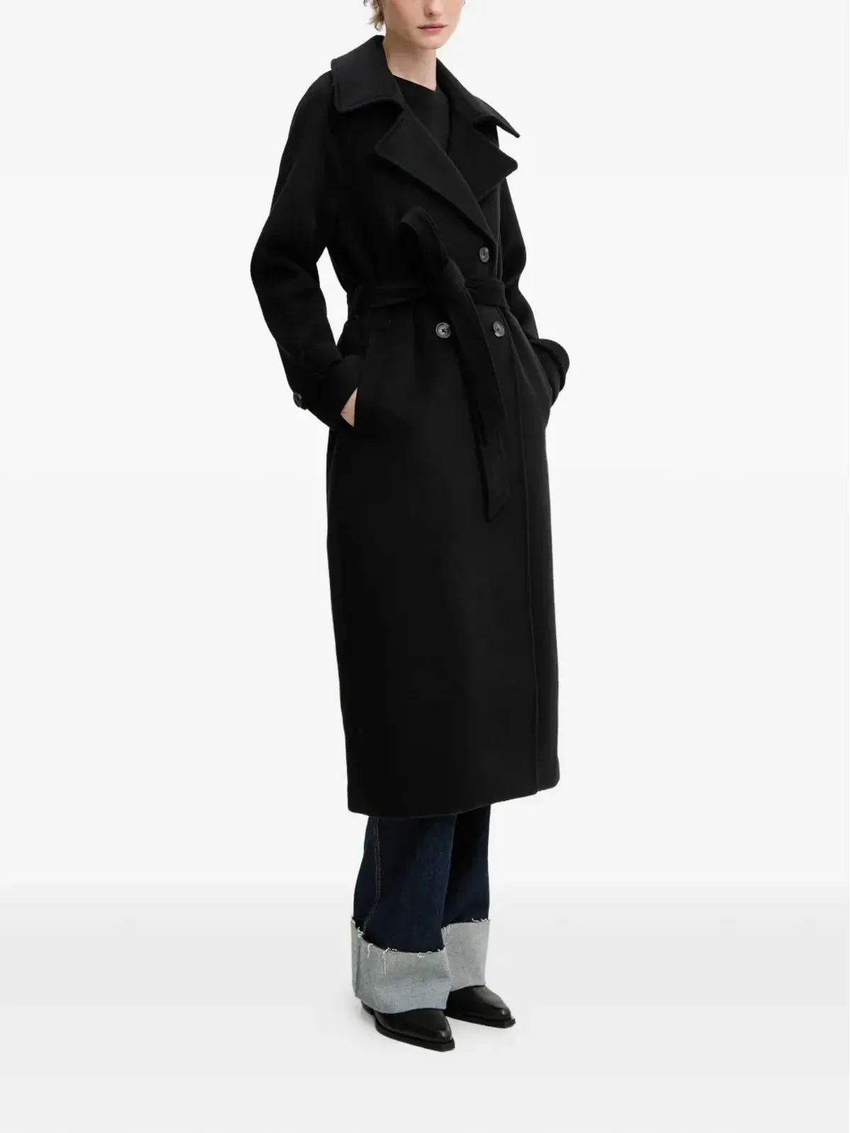Abercrombie & Fitch ノッチド・ラペル ベルト付き コート - ブラック - 画像3