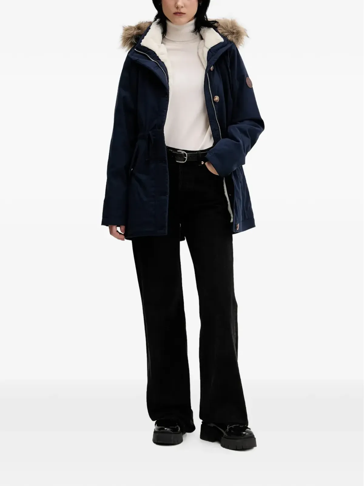 Hollister フェイクファー フード付きコート ブルー - 画像2