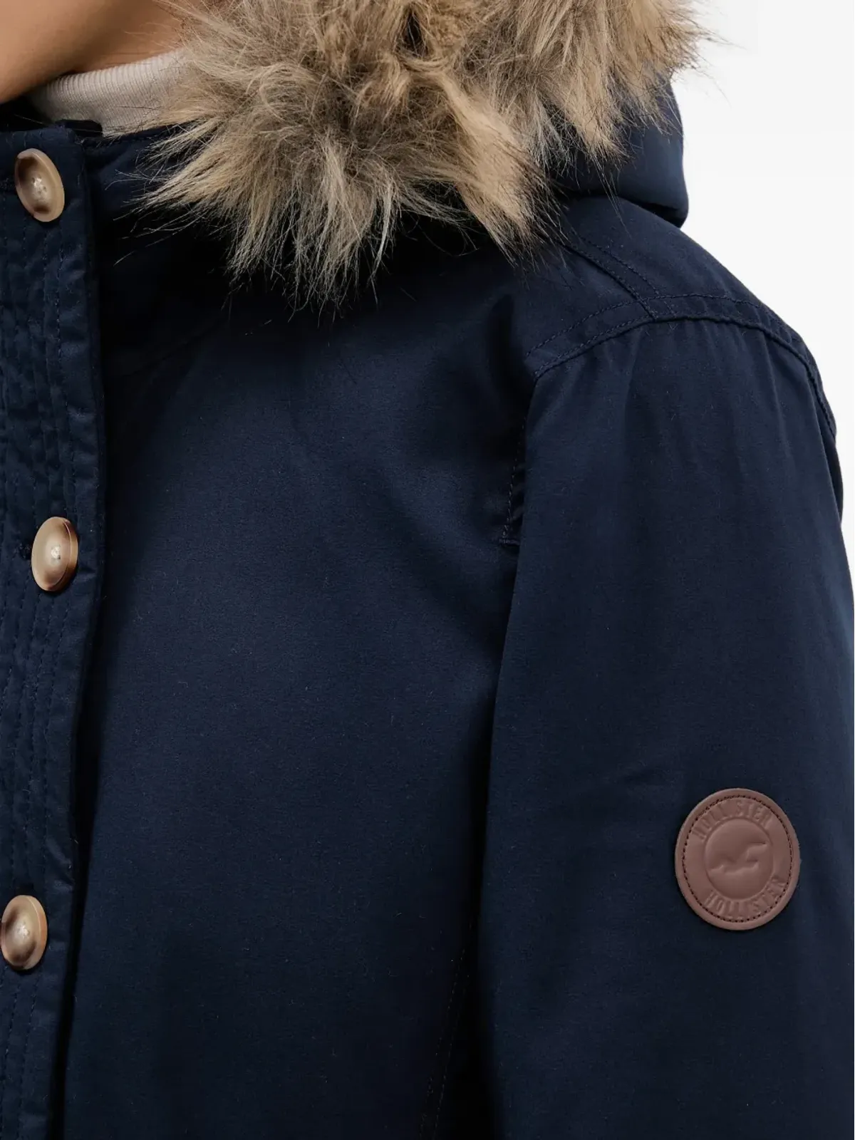 Hollister フェイクファー フード付きコート ブルー - 画像4