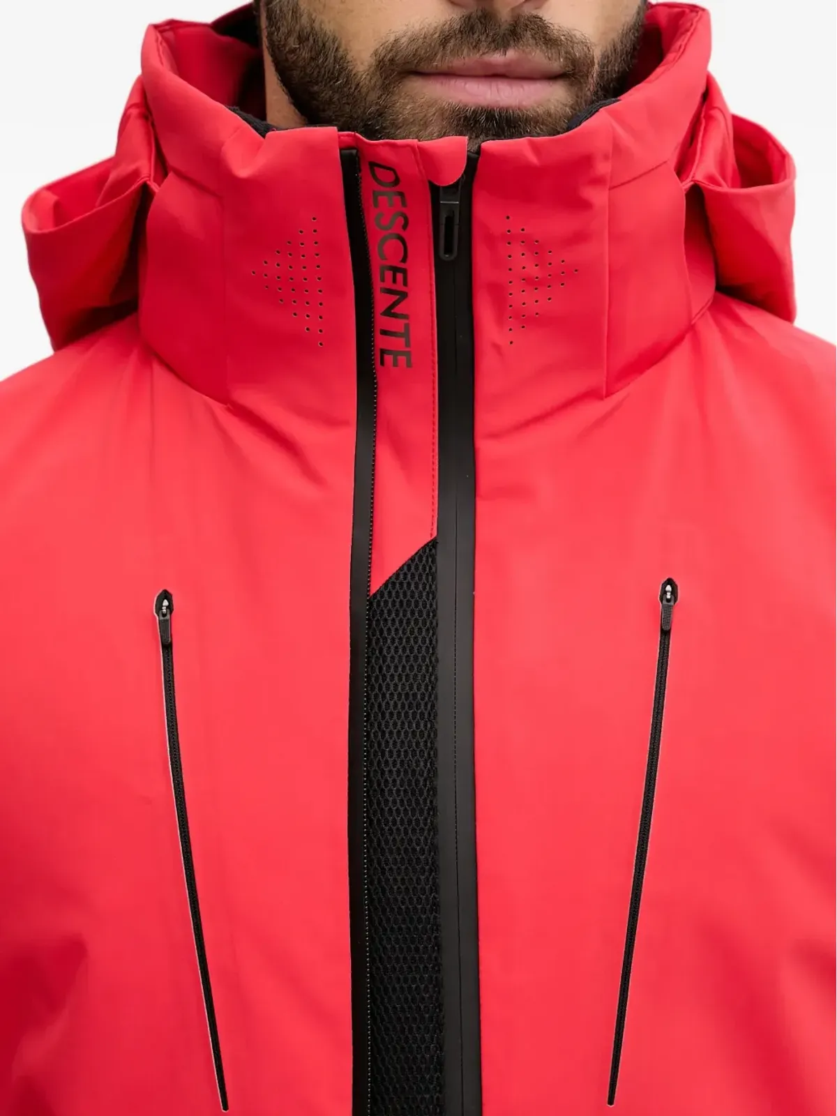 DESCENTE フード付きジップスキージャケット レッド - 画像5