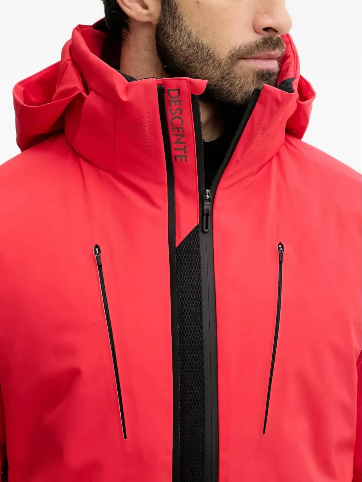 DESCENTE フード付きジップスキージャケット レッド - 画像4