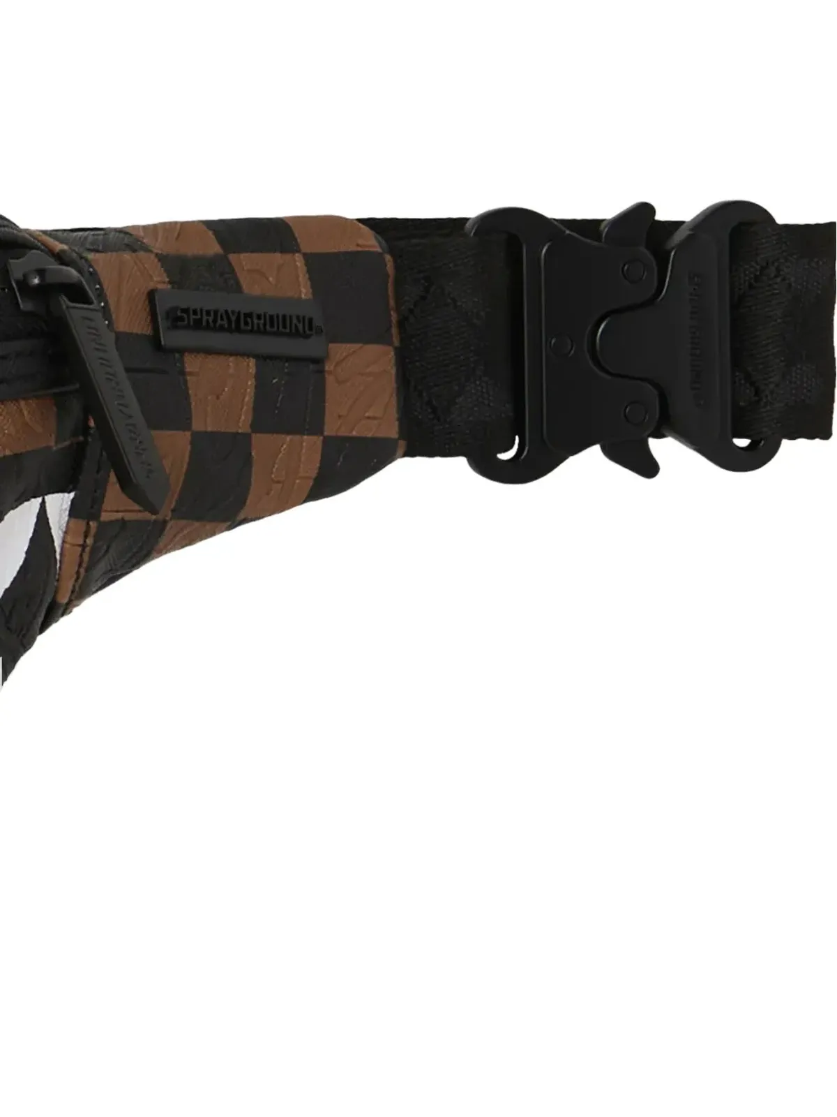 Sprayground チェック柄シャークモチーフ ベルトバッグ ブラウン - 画像3