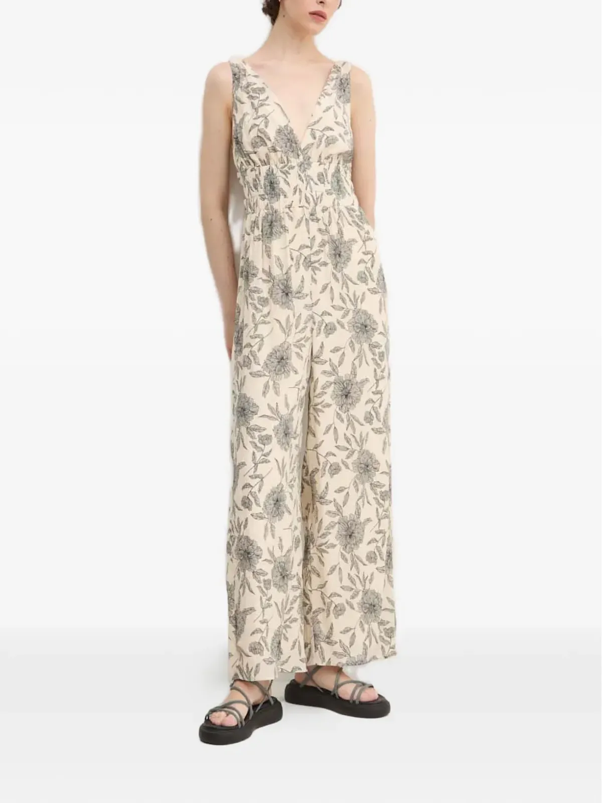 Abercrombie & Fitch Vネック花柄ノースリーブジャンプスーツ - 画像3