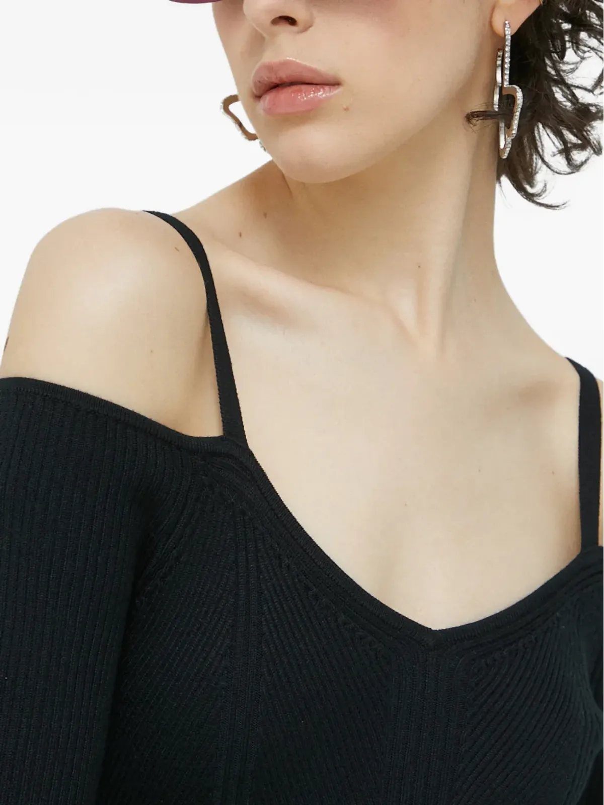 Abercrombie & Fitch オフショルダー Vネック ミディドレス - ブラック - 画像5