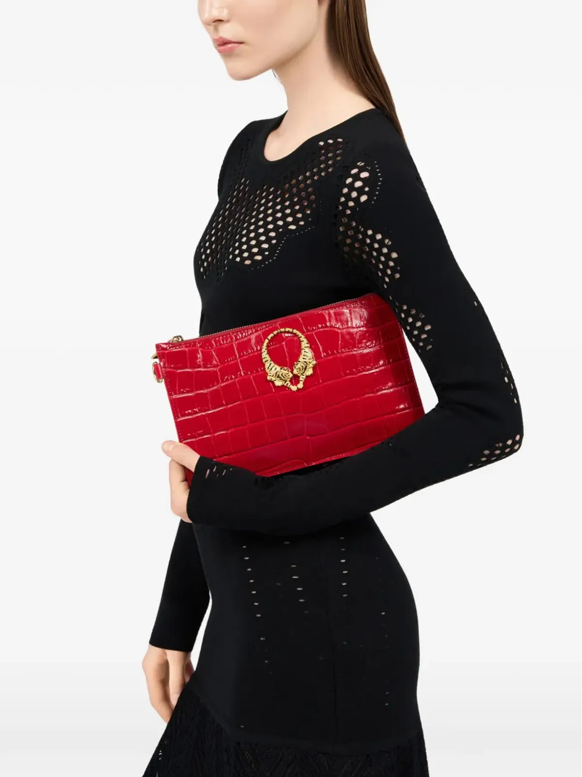 Roberto Cavalli ロアー レザー クラッチバッグ - 画像2