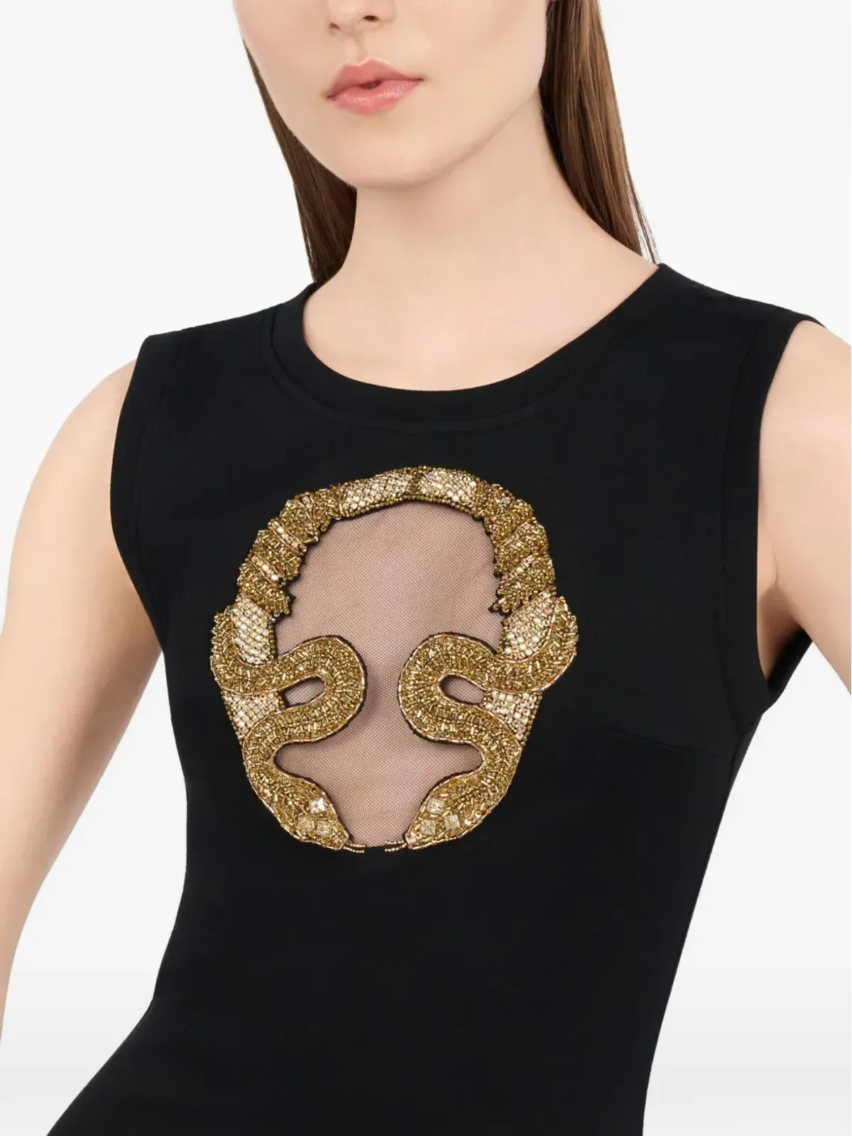 Roberto Cavalli 刺繍入りカットアウトミディドレス ブラック - 画像5