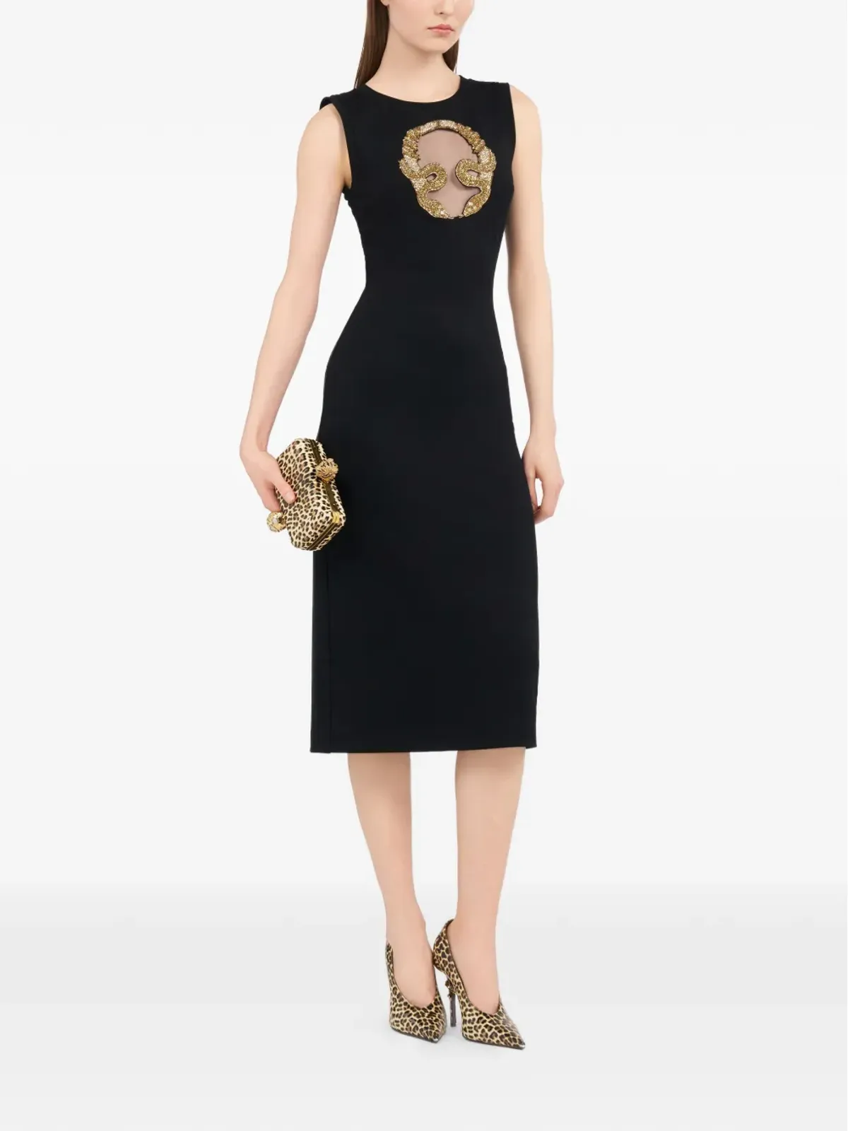 Roberto Cavalli 刺繍入りカットアウトミディドレス ブラック - 画像2