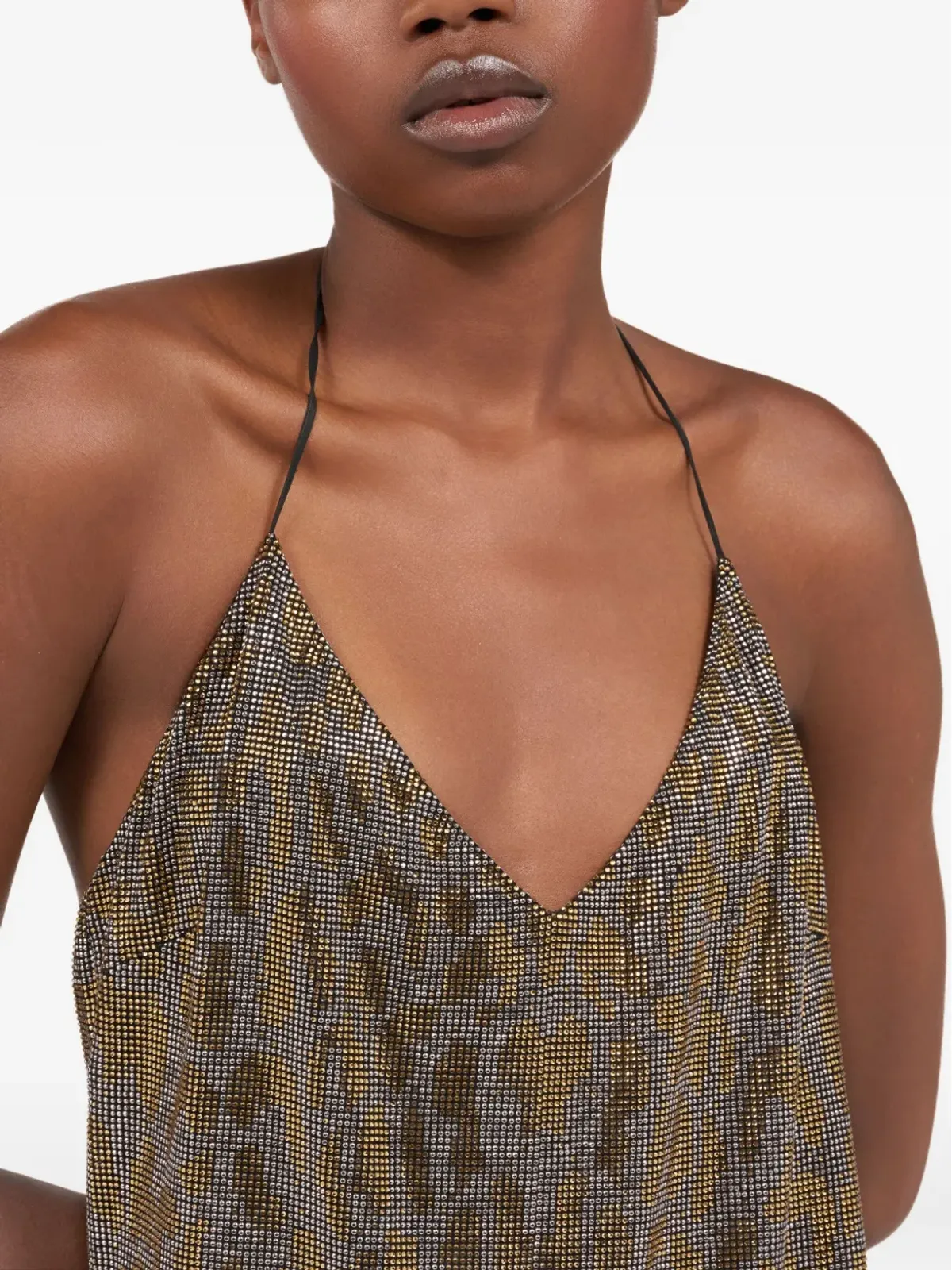 Roberto Cavalli ラインストーンVネックミニドレス - ゴールド - 画像5