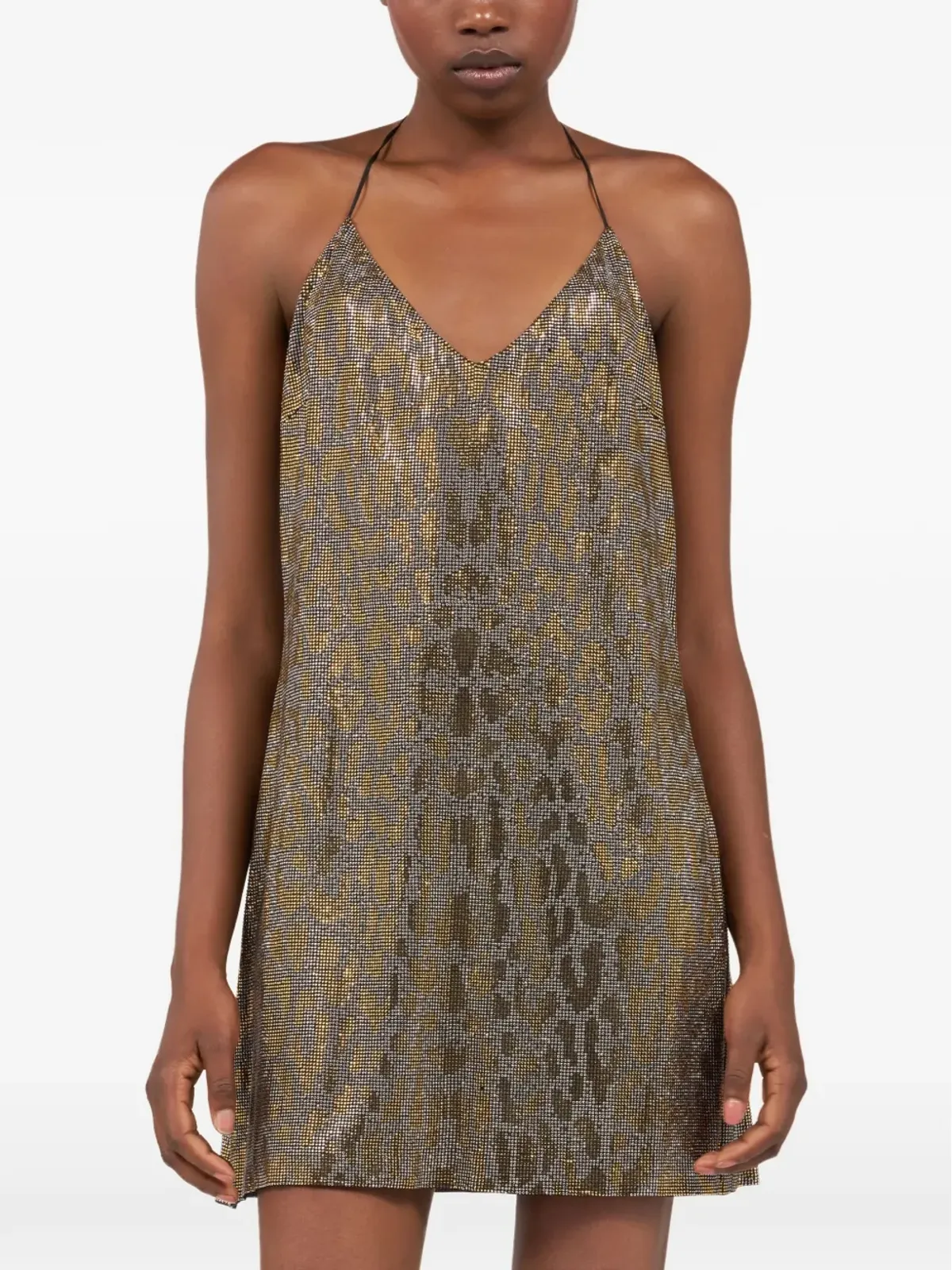Roberto Cavalli ラインストーンVネックミニドレス - ゴールド - 画像3