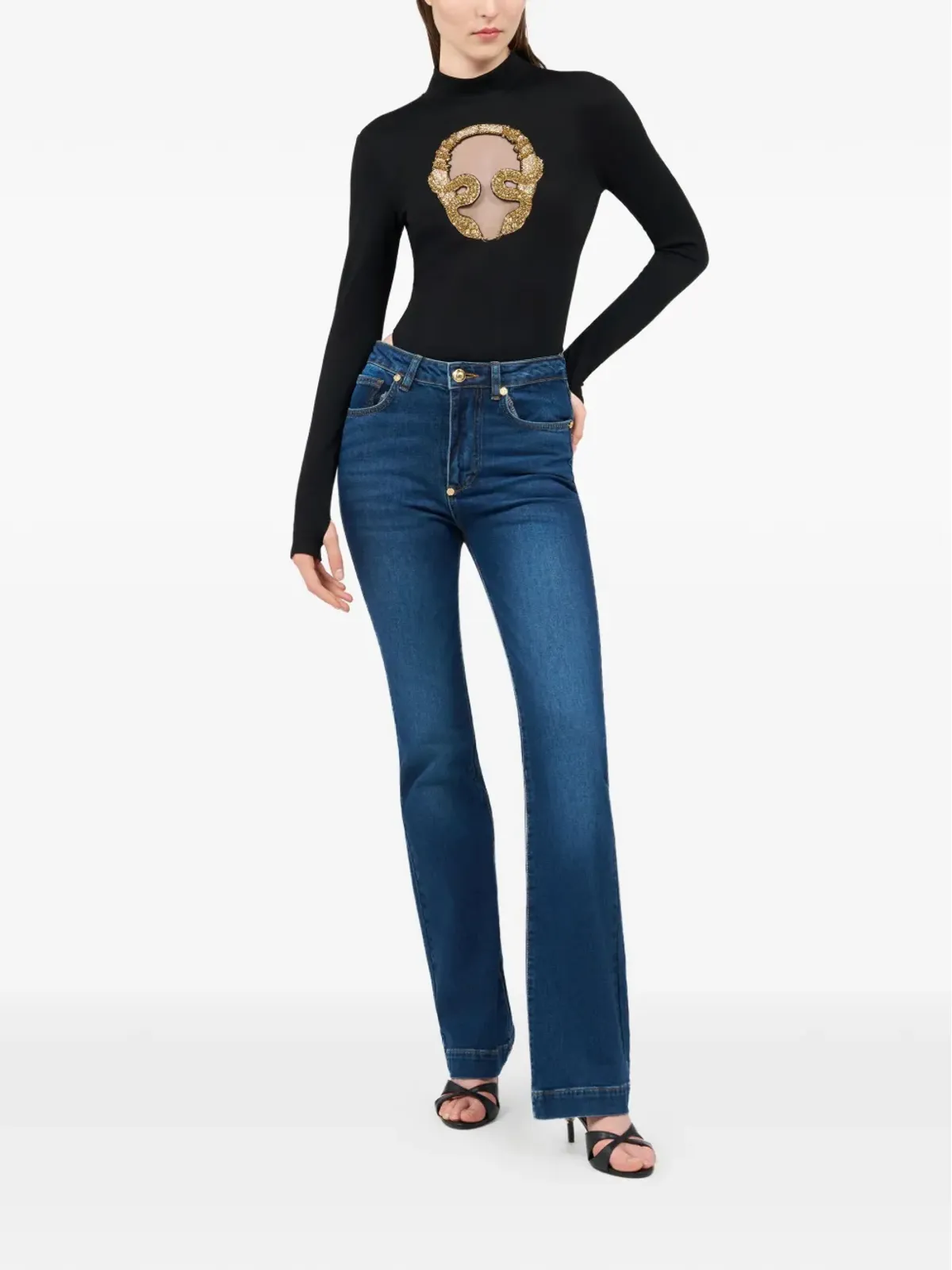 Roberto Cavalli エンブロイダード長袖トップ - Black - 画像2