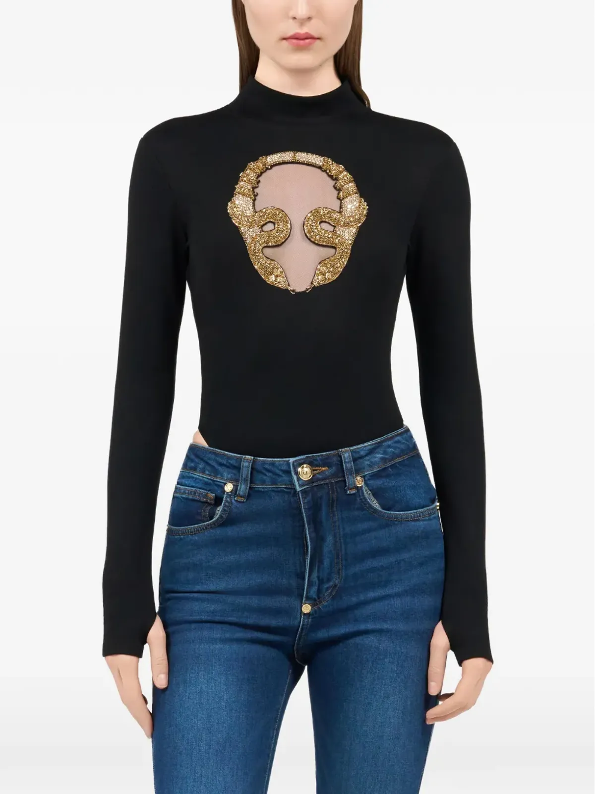 Roberto Cavalli エンブロイダード長袖トップ - Black - 画像3