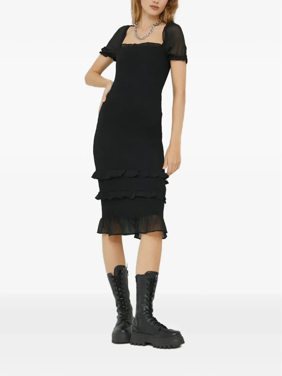 Abercrombie & Fitch スクエアネック・ミディドレス - ブラック - 画像2