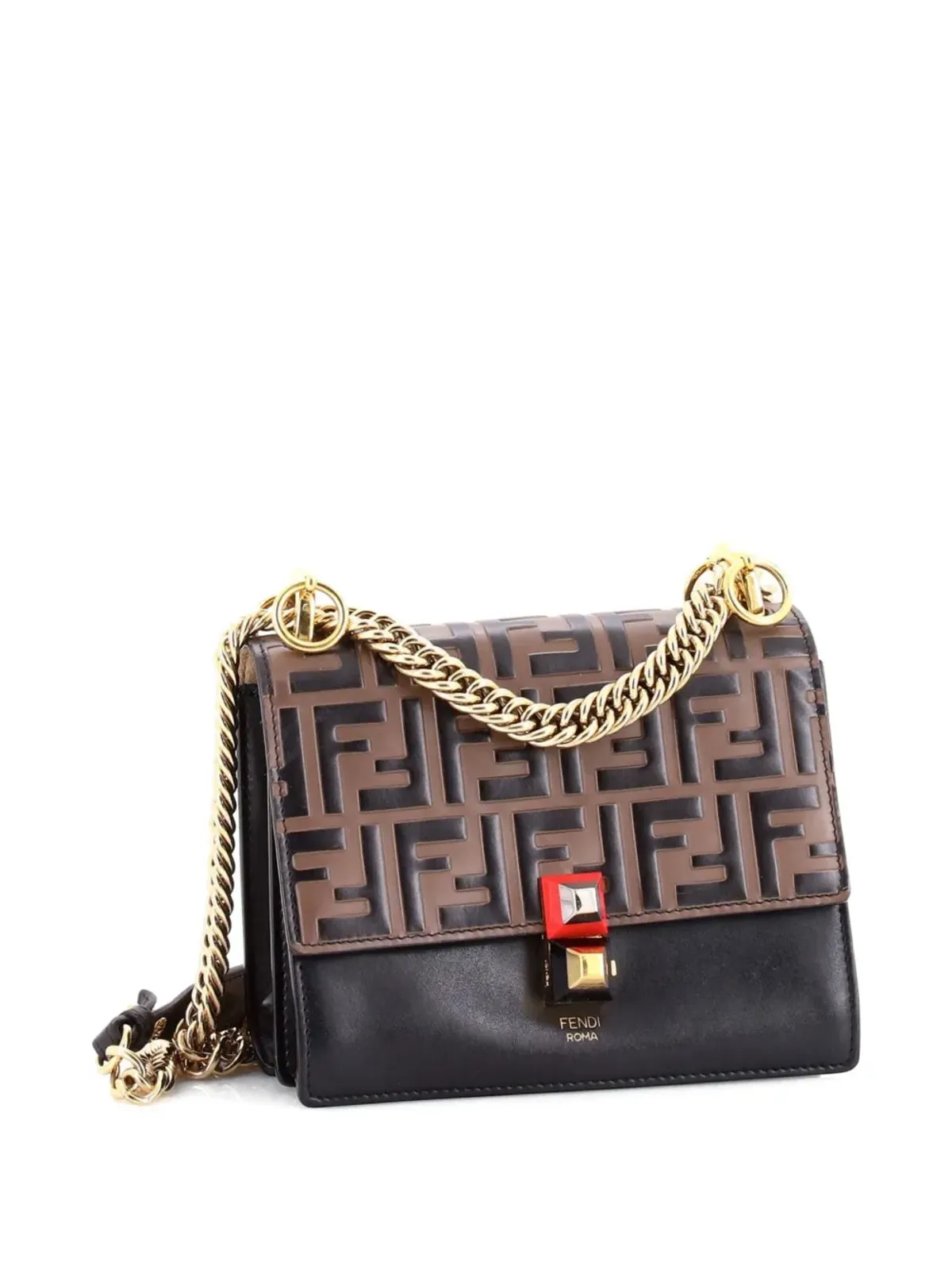 Fendi Pre-Owned Kan I Bag Zucca エンボスレザー ショルダーバッグ ブラウン - 画像3