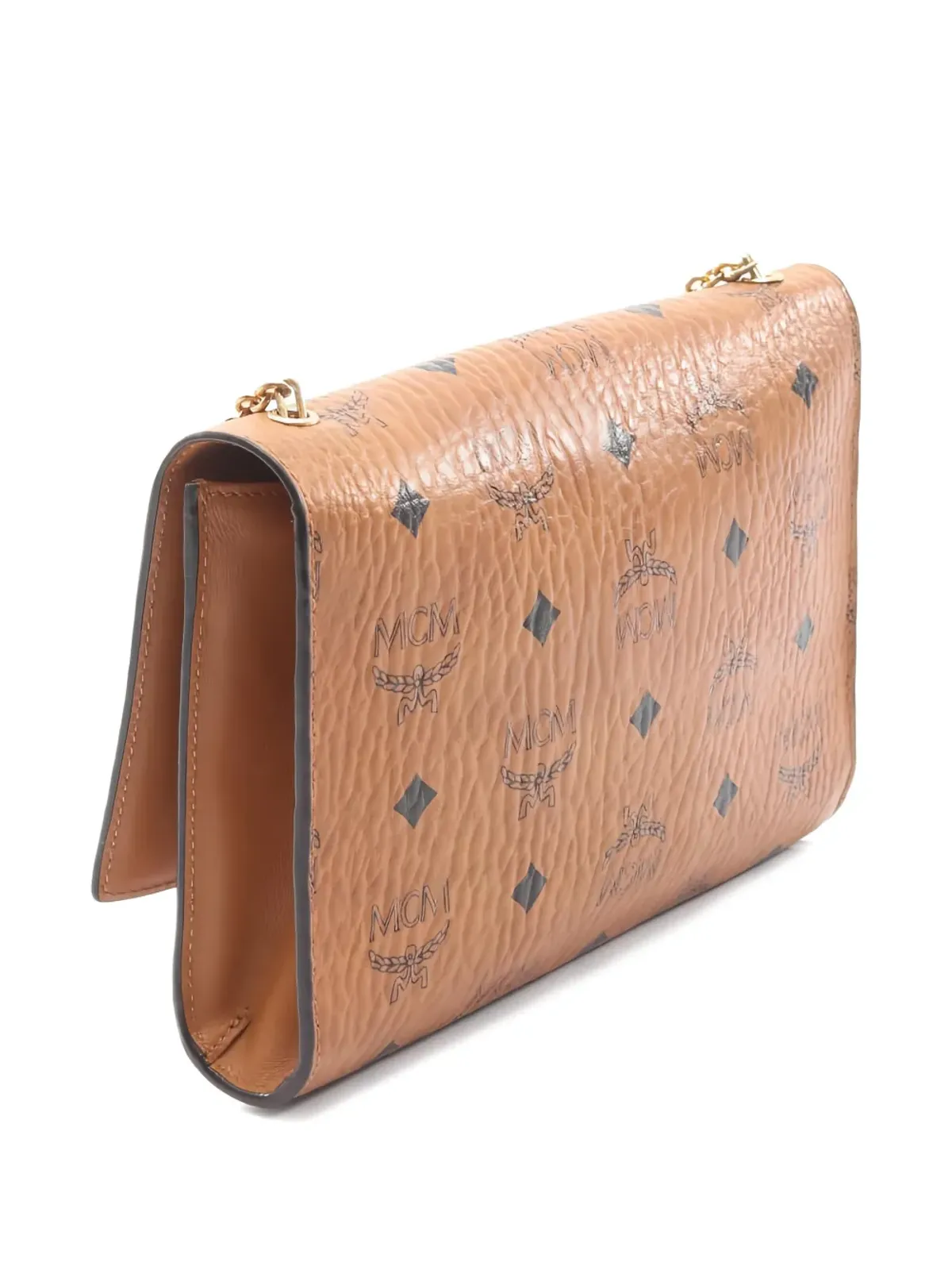 MCM ビンテージ ブラウンのビジュー付きスタッズチェーン クロスボディバッグ - 画像2
