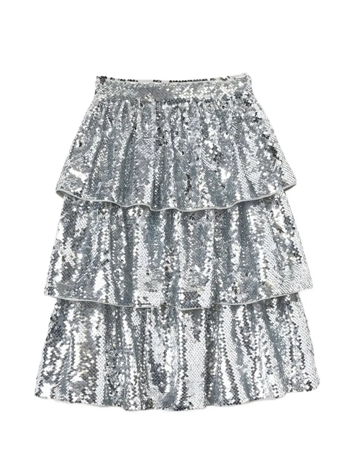 Self-Portrait Kids sequin-embellished ruffled skirt - Silver - 画像1