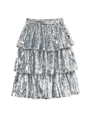 Self-Portrait Kids sequin-embellished ruffled skirt - Silver - サムネイル1