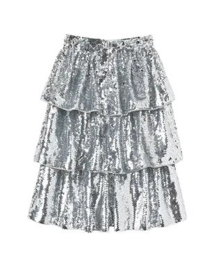Self-Portrait Kids sequin-embellished ruffled skirt - Silver - サムネイル2