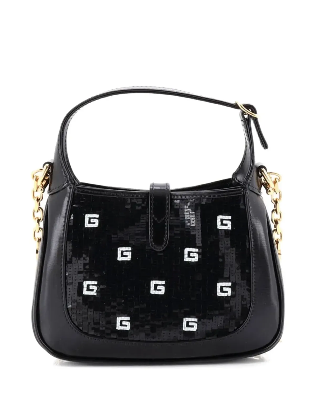 Gucci Pre-Owned ジャッキー1961 チェーン ホーボー スパンコール装飾 サテン×レザー ミニ クロスボディバッグ - ブラック - 画像2