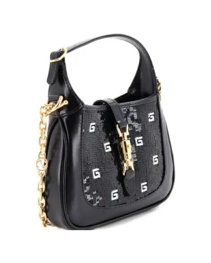 Gucci Pre-Owned ジャッキー1961 チェーン ホーボー スパンコール装飾 サテン×レザー ミニ クロスボディバッグ - ブラック - サムネイル3