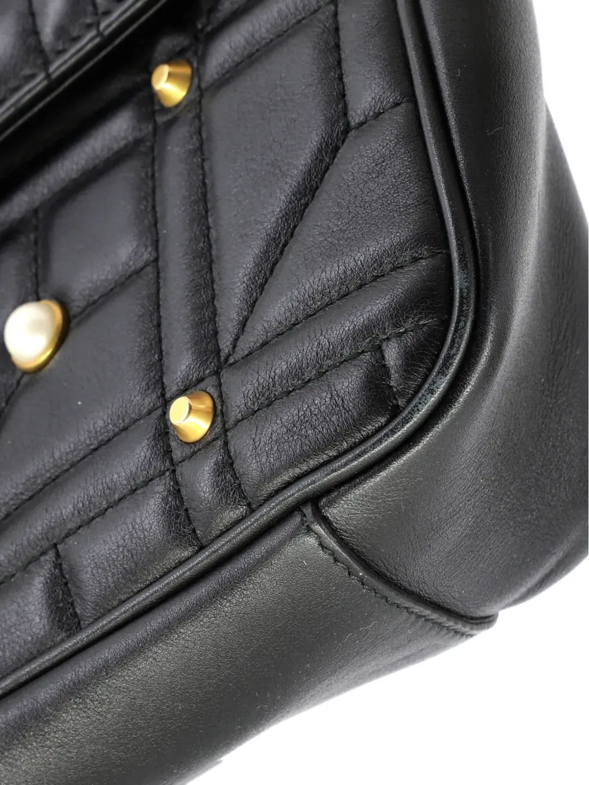 Gucci Pre-Owned Pearly GG Marmont Flap Bag Embellished Matelasse Leather Medium shoulder bag - Black - 画像5