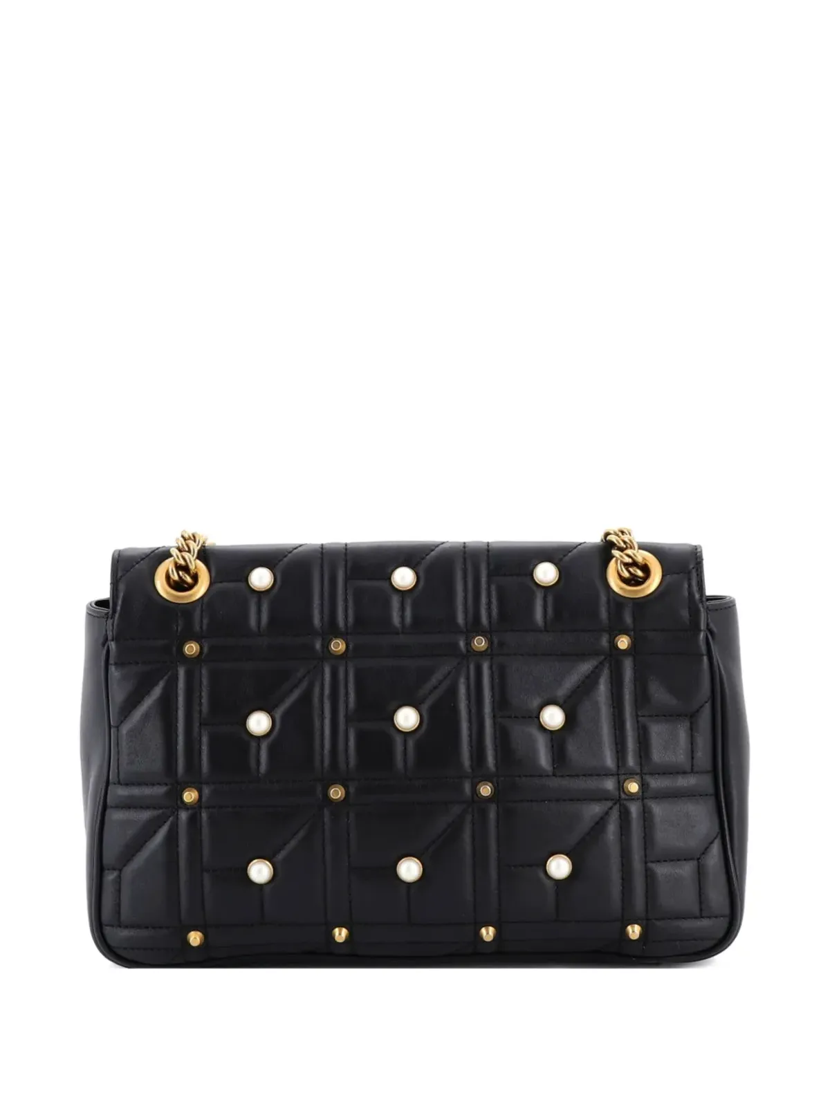 Gucci Pre-Owned Pearly GG Marmont Flap Bag Embellished Matelasse Leather Medium shoulder bag - Black - 画像2