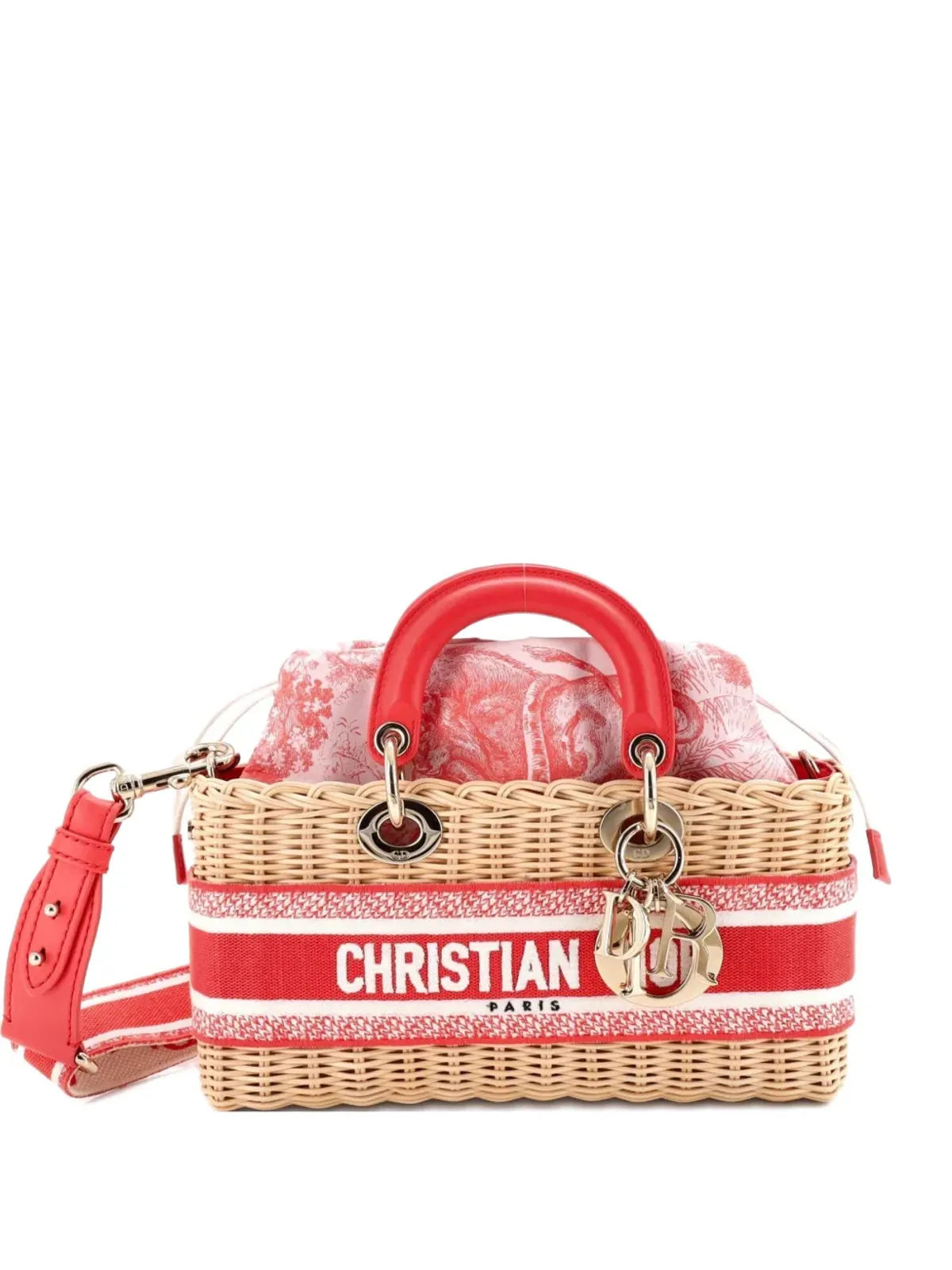 Christian Dior Pre-Owned Dioriviera Lady D-Joy Bag ウィッカーとトワル・ド・ジュイ ジャカード ミディアム サッチェル - 画像1