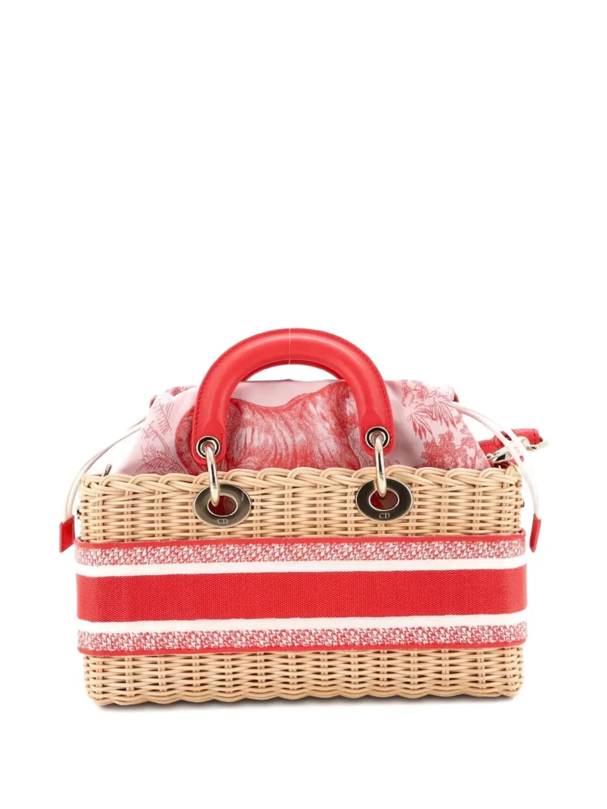 Christian Dior Pre-Owned Dioriviera Lady D-Joy Bag ウィッカーとトワル・ド・ジュイ ジャカード ミディアム サッチェル - 画像2