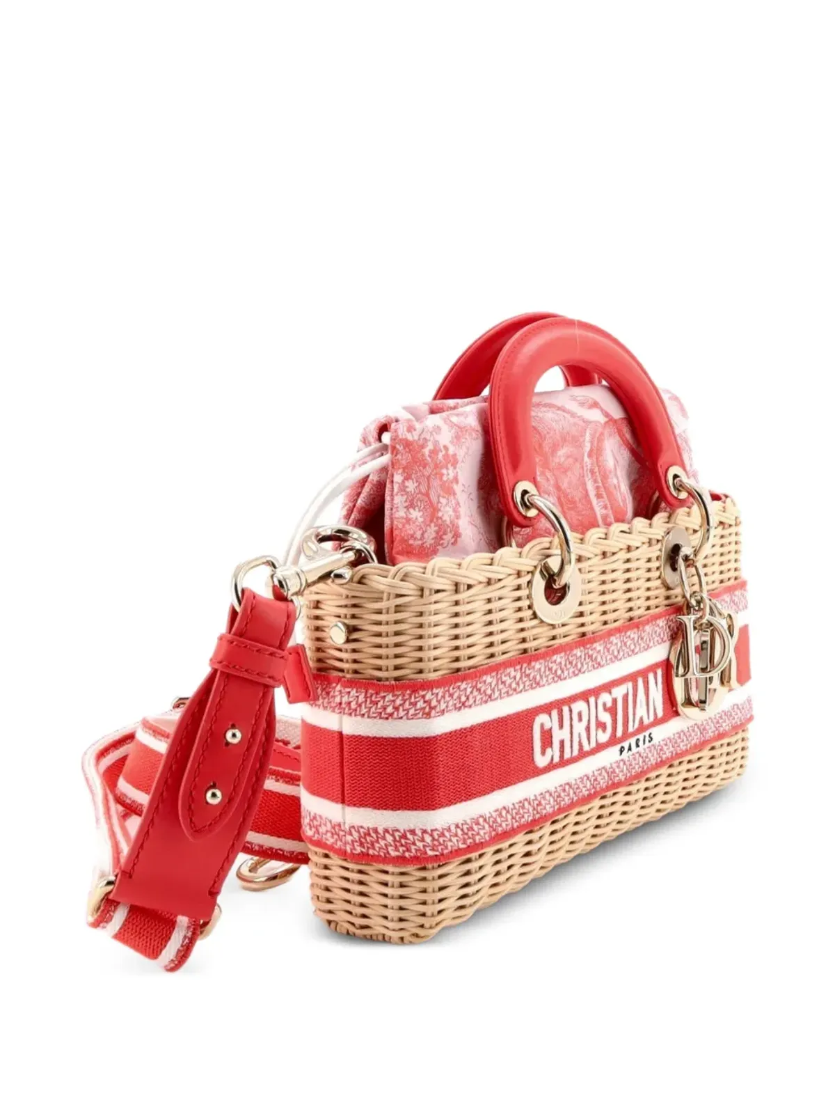 Christian Dior Pre-Owned Dioriviera Lady D-Joy Bag ウィッカーとトワル・ド・ジュイ ジャカード ミディアム サッチェル - 画像3