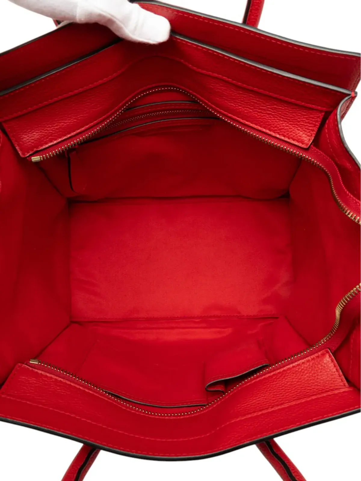 Celine ビンテージ ミニレザー・ラゲージ・トート・ハンドバッグ レッド - 画像5