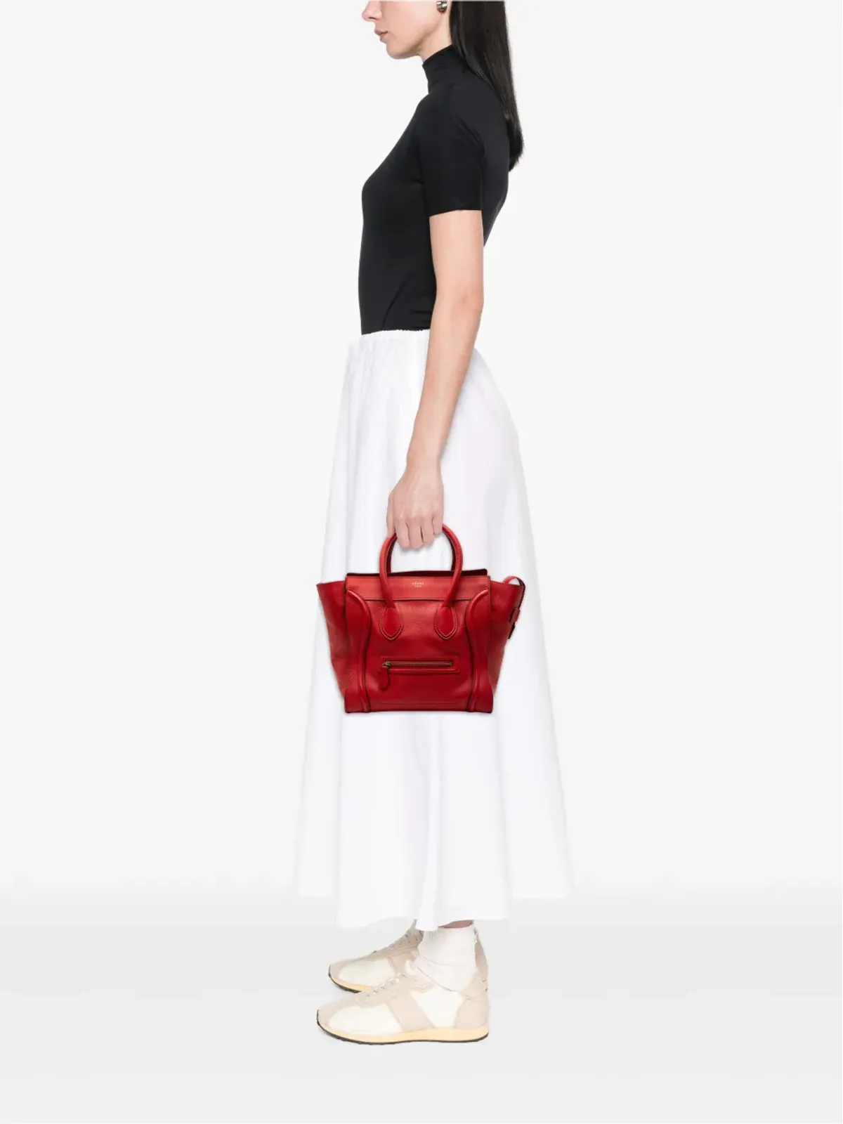 Celine ビンテージ ミニレザー・ラゲージ・トート・ハンドバッグ レッド - 画像2
