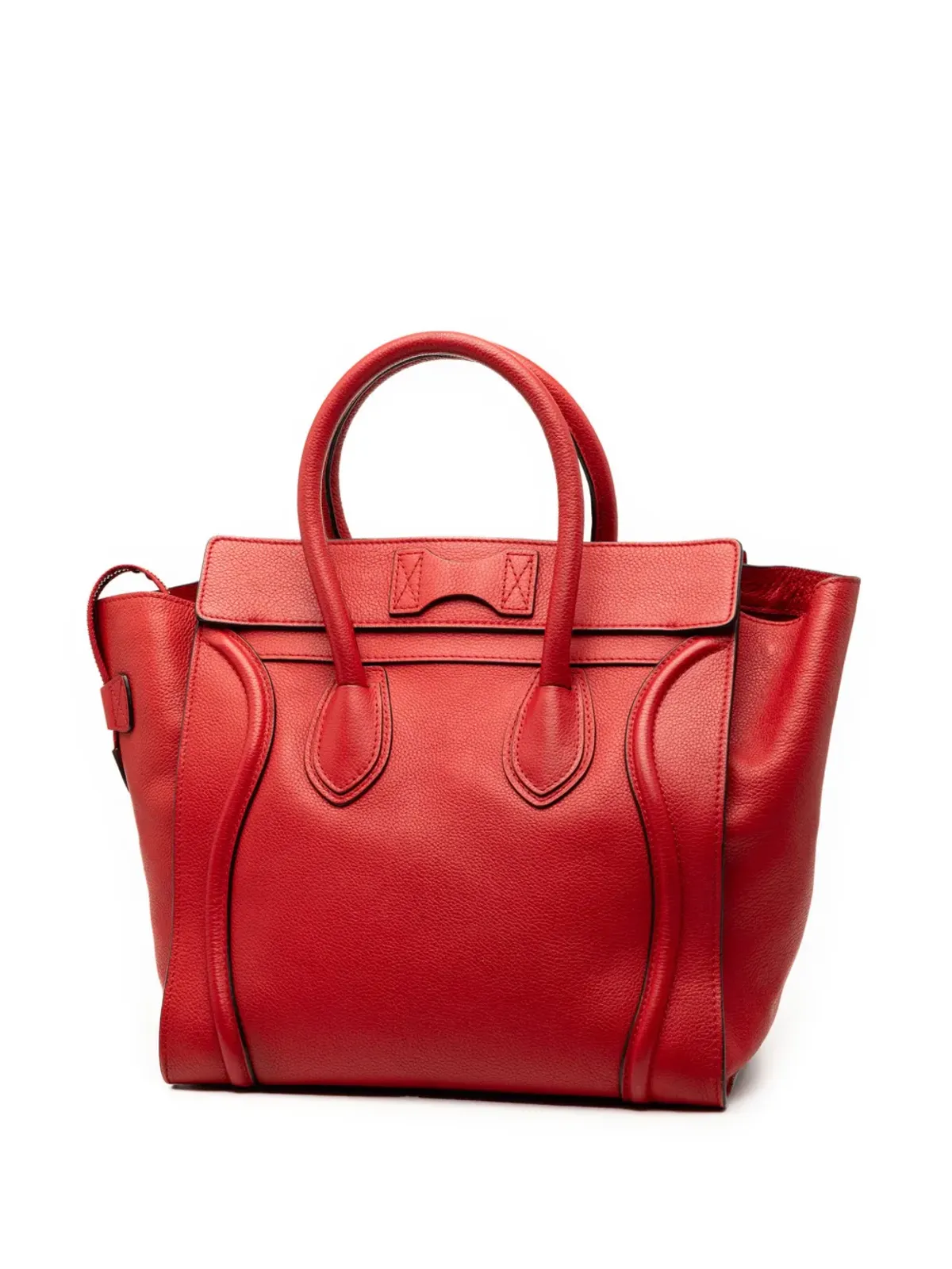 Celine ビンテージ ミニレザー・ラゲージ・トート・ハンドバッグ レッド - 画像3
