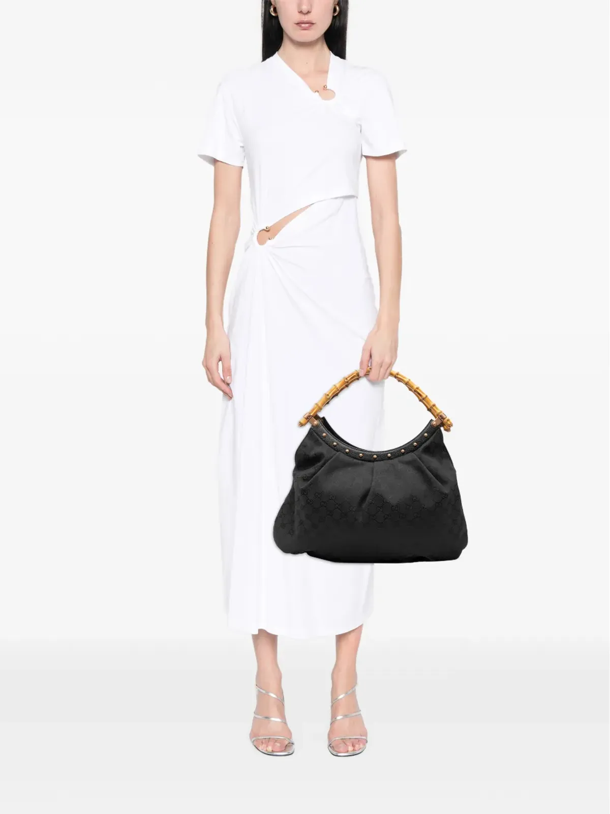 Gucci ビンテージ 2000-2015 GGキャンバス バンブー スタッズ付き ホーボーバッグ - ブラック - 画像2