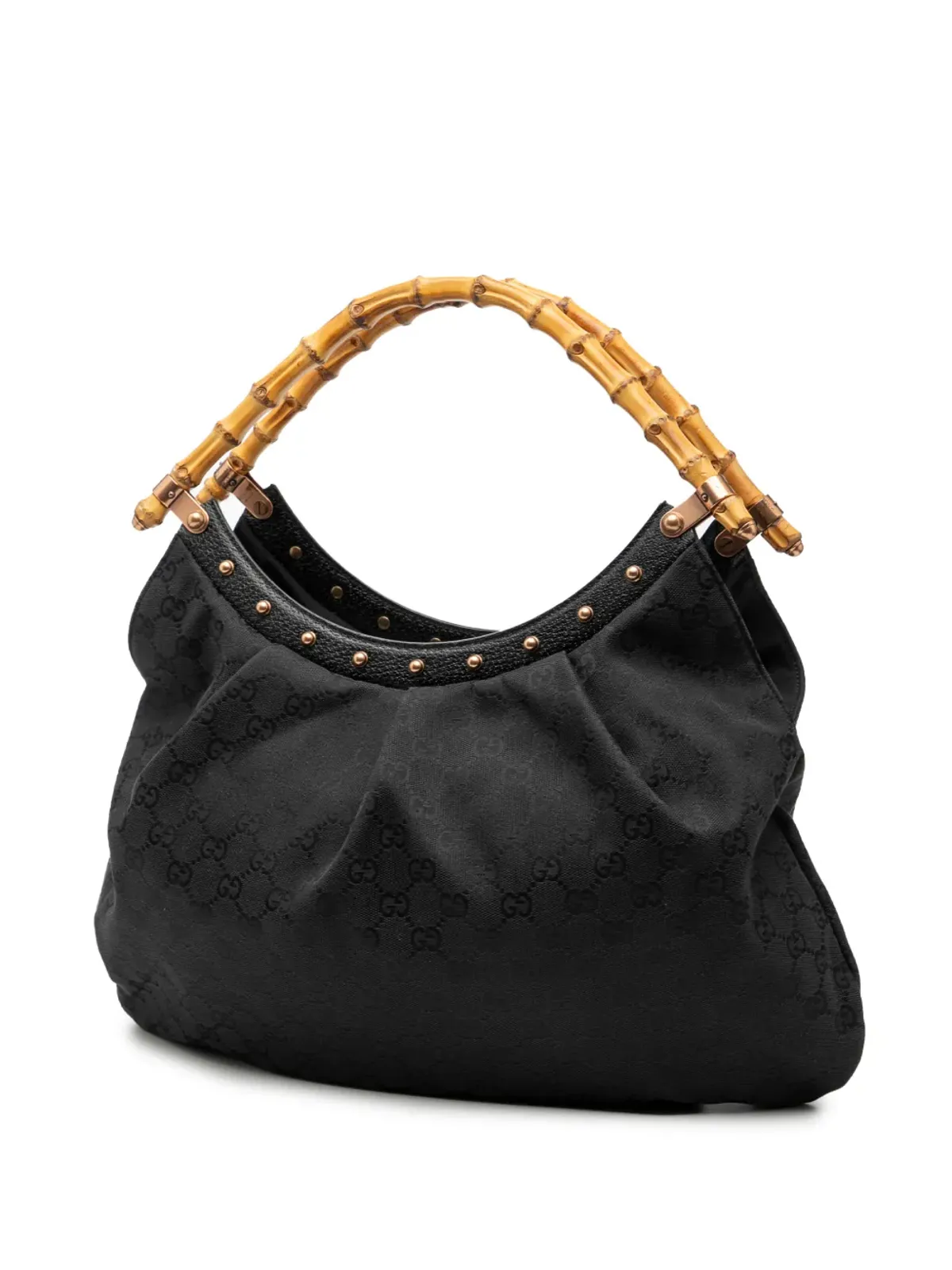 Gucci ビンテージ 2000-2015 GGキャンバス バンブー スタッズ付き ホーボーバッグ - ブラック - 画像3