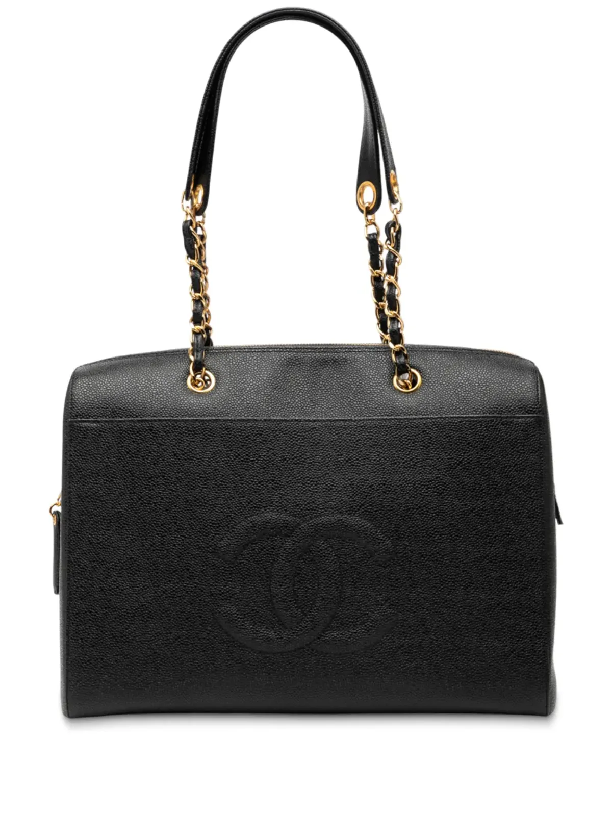 CHANEL ビンテージ 1997-1999 CC カビアレザー フロントポケット チェーン トートバッグ - ブラック - 画像1