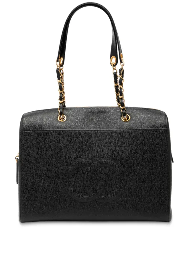 CHANEL Pre-Owned CHANEL ビンテージ 1997-1999 CC カビアレザー フロントポケット チェーン トートバッグ - ブラックの商品画像